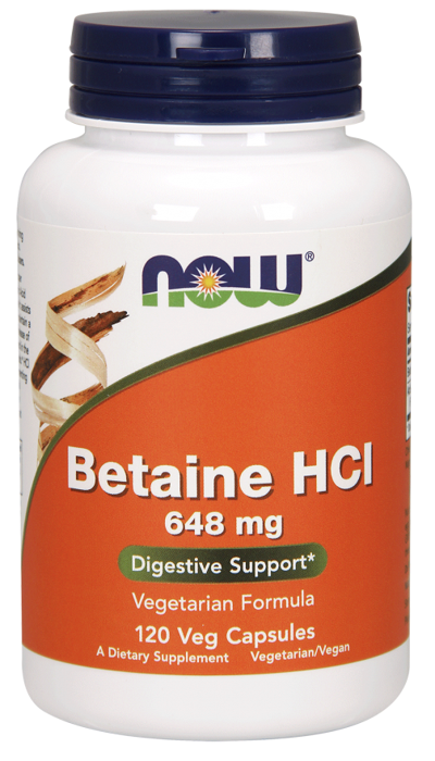 Now Foods Betaine HCL (Betaina HCL) 648 mg 120 kapsułek wegańskich