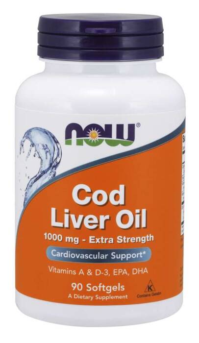 Now Foods Cod Liver Oil olej z wątroby dorsza 1000mg 90 kapsułek miękkich