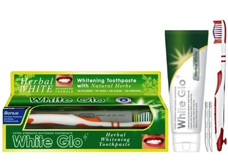 WHITE GLO Herbal Whitening Toothpaste 100ml + szczoteczka