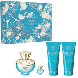 Versace Dylan Turquoise zestaw woda toaletowa spray 100ml + żel pod prysznic 100ml + perfumowany żel do ciała 100ml + miniatura wody toaletowej 5ml