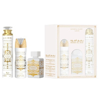Lattafa Bade'e Al Oud Honor & Glory zestaw woda perfumowana spray 100ml + dezodorant spray 200ml + odświeżacz powietrza 300ml