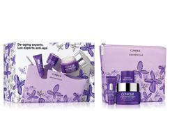 Clinique De-Aging Experts zestaw liftingujący krem do twarzy i szyi 50ml + korygujące serum przeciwzmarszczkowe 10ml + korygujący krem przeciwzmarszczkowy pod oczy 5ml + kosmetyczka