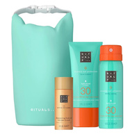 Rituals The Ritual of Karma zestaw błyszczący olejek do ciała 30ml + krem do twarzy SPF30 50ml + mleczko do opalania w sprayu SPF30 50ml