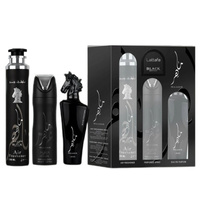 Lattafa Maahir Black Edition zestaw woda perfumowana spray 100ml + dezodorant spray 200ml + odświeżacz powietrza 300ml