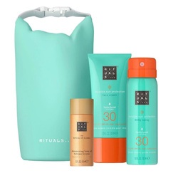 Rituals The Ritual of Karma zestaw błyszczący olejek do ciała 30ml + krem do twarzy SPF30 50ml + mleczko do opalania w sprayu SPF30 50ml