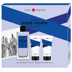 Coty Pret A Porter New York zestaw woda perfumowana spray 100ml + balsam do ciała 50ml + żel pod prysznic 50ml