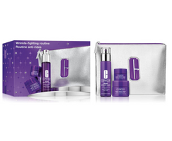 Clinique Wrinkle Fighting Routine zestaw serum do twarzy 30ml + krem do twarzy 15ml + krem pod oczy 5ml + kosmetyczka