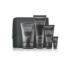 Clinique Clinique For Men Refreshed Skin for Him zestaw peeling do twarzy 100ml + balsam nawilżający 100ml + żel do mycia twarzy 50ml + krem pod oczy 7ml + kosmetyczka