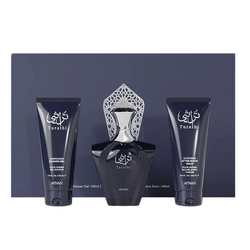 Afnan Turathi Blue Pour Homme zestaw woda perfumowana spray 90ml + żel pod prysznic 100ml + balsam po goleniu 100ml