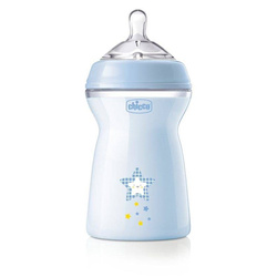 Chicco NaturalFeeling butelka plastikowa ze smoczkiem silikonowym przepływ szybki 6m+ Niebieska 330ml