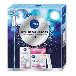 Nivea Hyaluron Heroes zestaw serum wypełniające 15ml + krem anti-age na dzień SPF30 50ml + nawilżający balsam do ust 4.8g