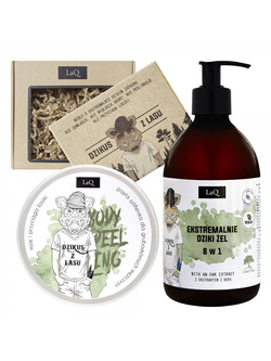 LaQ Dzikus z Lasu zestaw żel pod prysznic 300ml + peeling myjący 200ml + mydło w kostce 85g