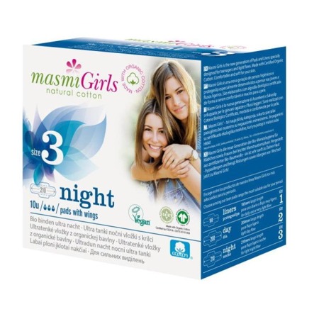 Girls podpaski na noc z bawełny organicznej Size 3 10szt