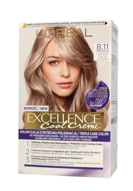 L'OREAL Excellence Cool Creme farba do włosów 8.11 Ultrapopielaty Jasny Blond