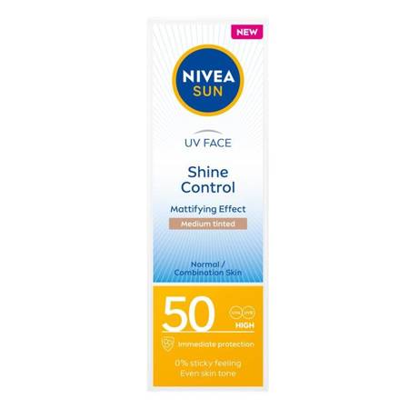 Sun UV Face Shine Control matujący krem do twarzy z wysoką ochroną SPF50 Medium Tinted 50ml