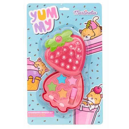 Yummy Strawberry zestaw paleta cieni do powiek + mini szminka + aplikator